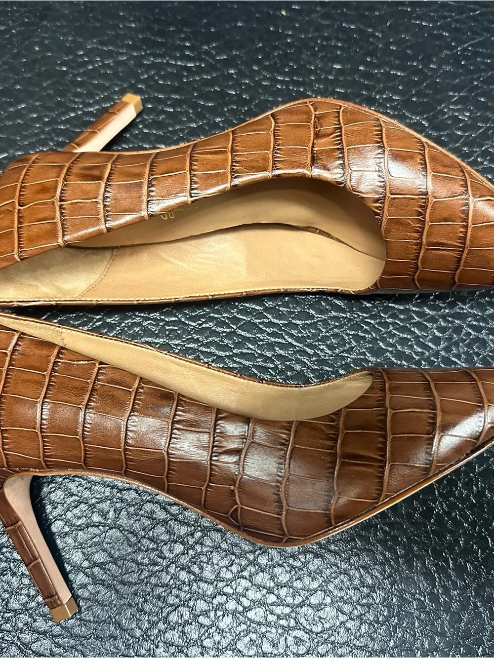 Joan Olaff Vero Cuoio Brown Croc-Embossed Women’s High Heels 7